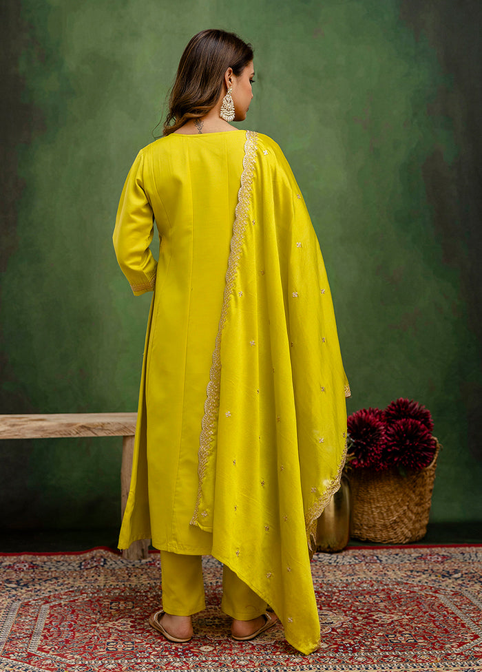 3 Pc Yellow Silk Suit Set