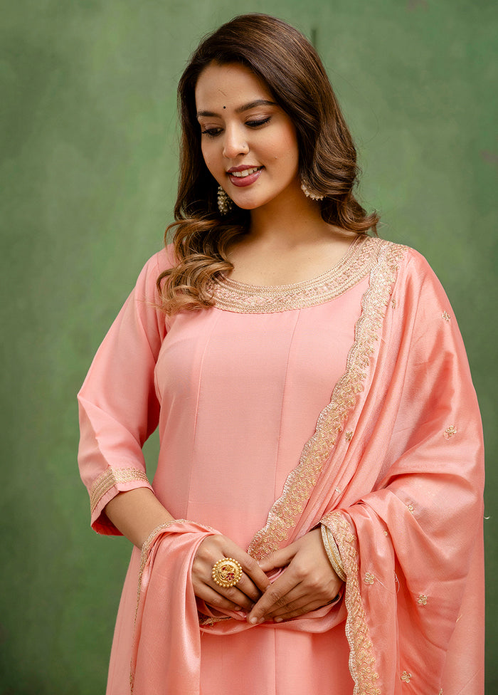 3 Pc Peach Silk Suit Set