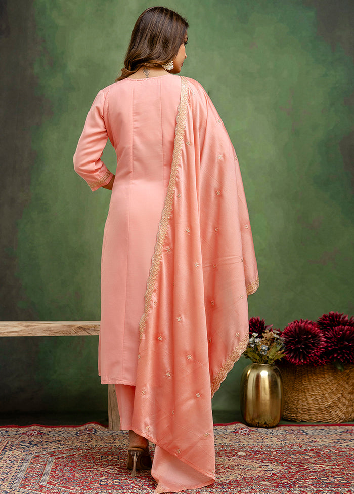 3 Pc Peach Silk Suit Set