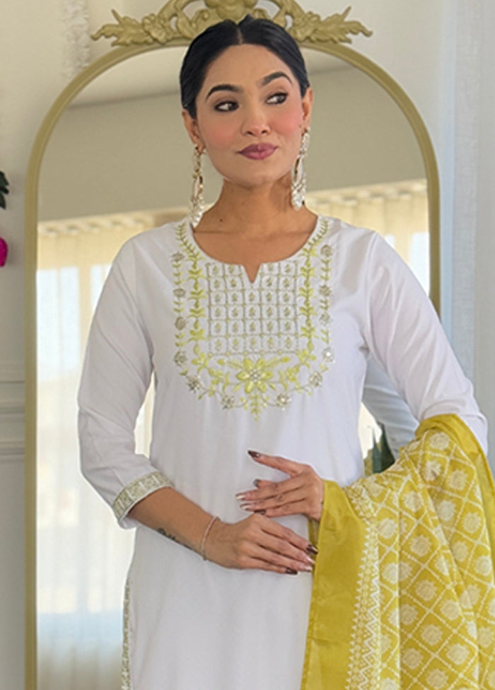 3 Pc White Silk Suit Set