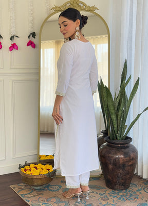 3 Pc White Silk Suit Set