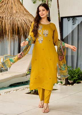 3 Pc Yellow Silk Suit Set