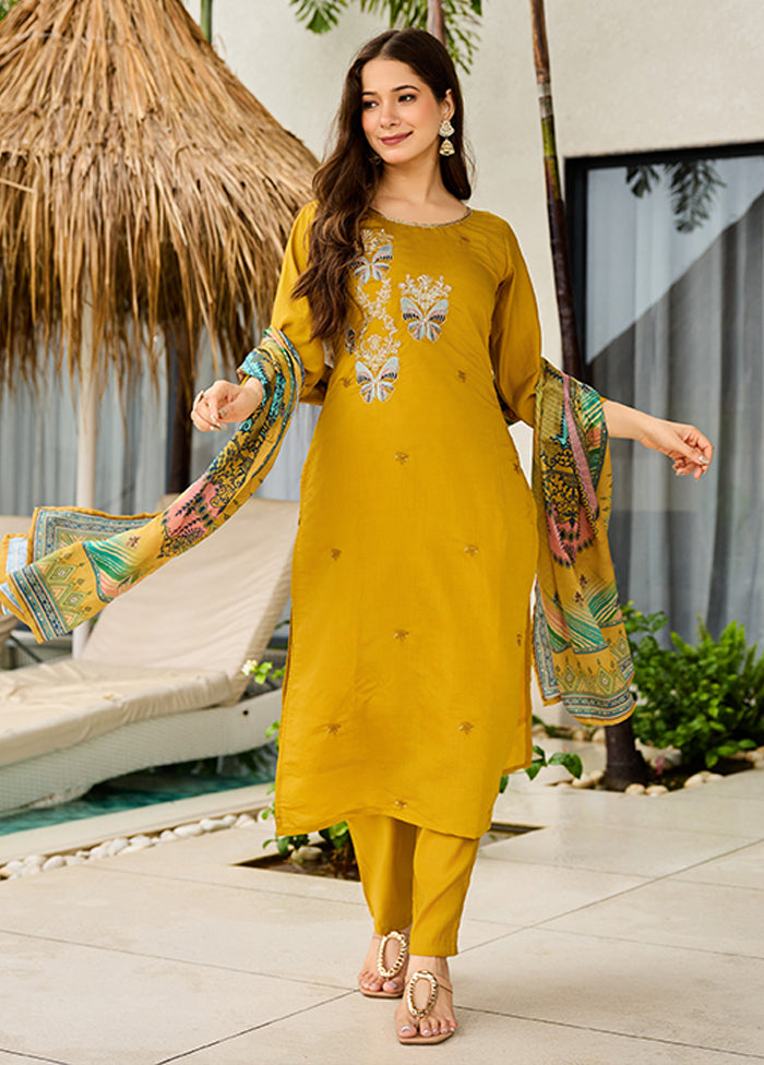3 Pc Yellow Silk Suit Set