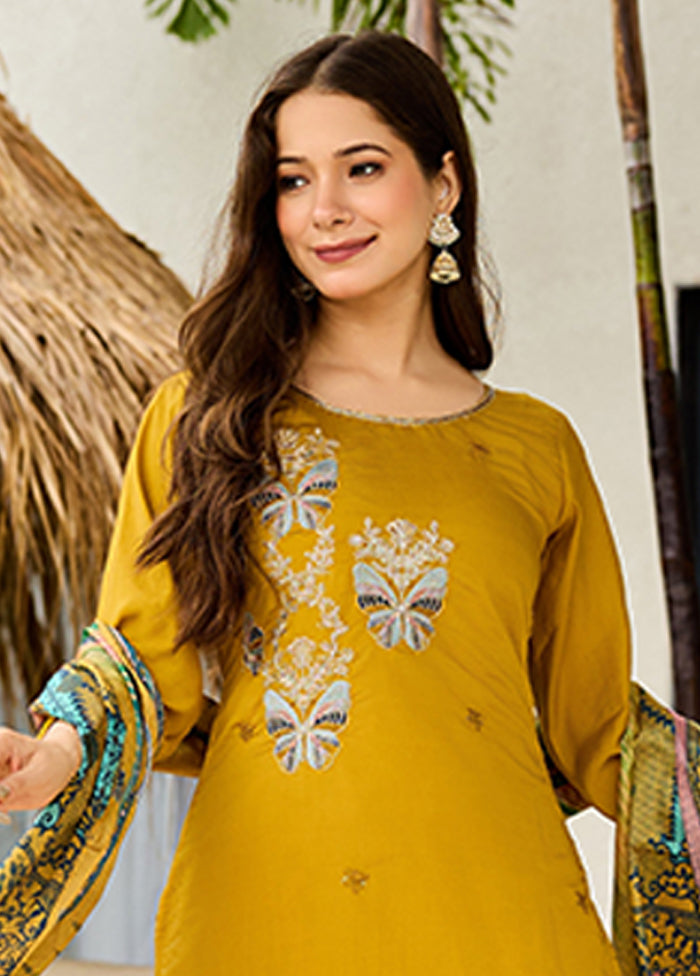 3 Pc Yellow Silk Suit Set