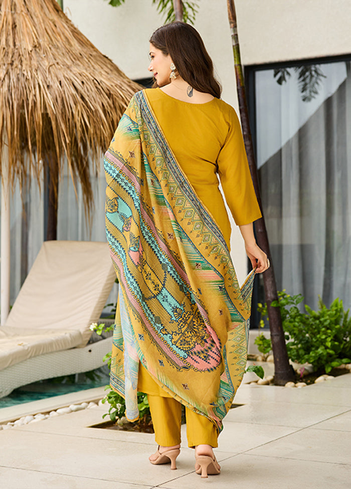 3 Pc Yellow Silk Suit Set