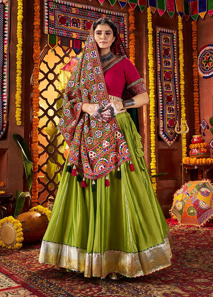 Green Blended Silk Dupatta Lehenga Set