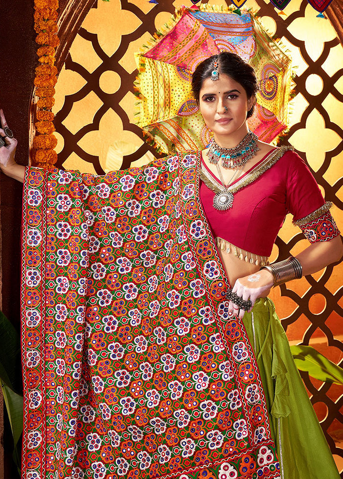 Green Blended Silk Dupatta Lehenga Set