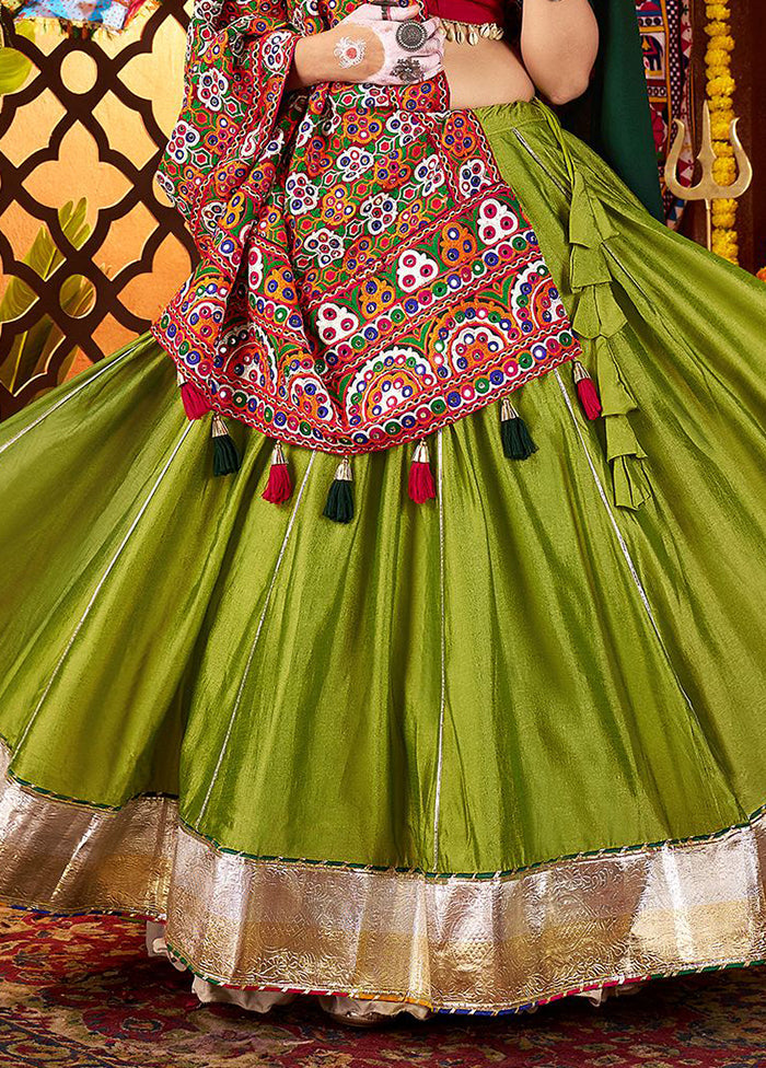 Green Blended Silk Dupatta Lehenga Set