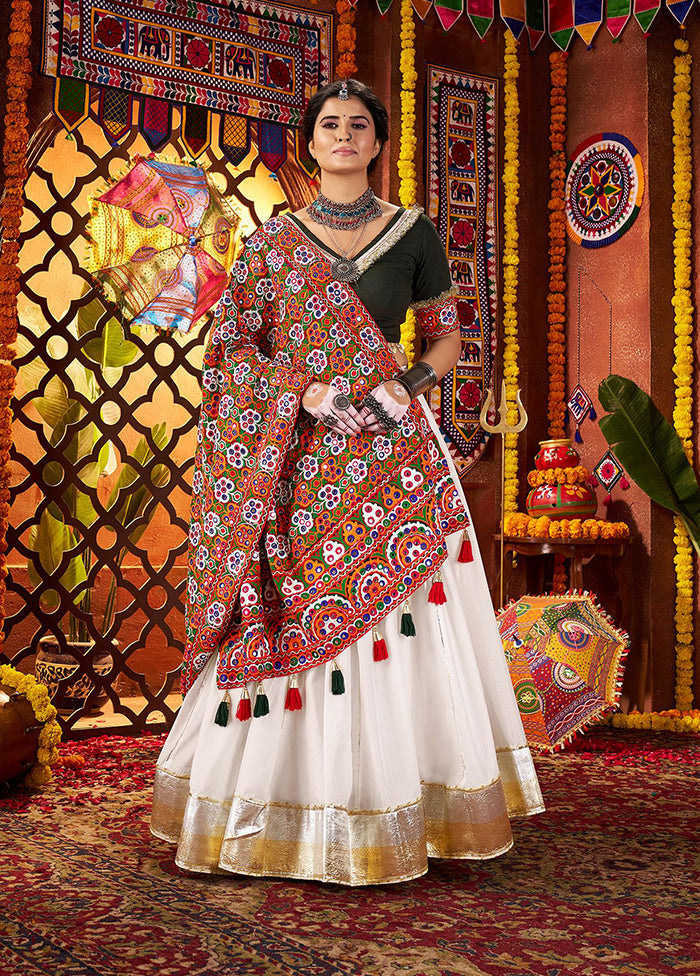 White Blended Silk Dupatta Lehenga Set