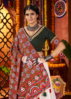 White Blended Silk Dupatta Lehenga Set