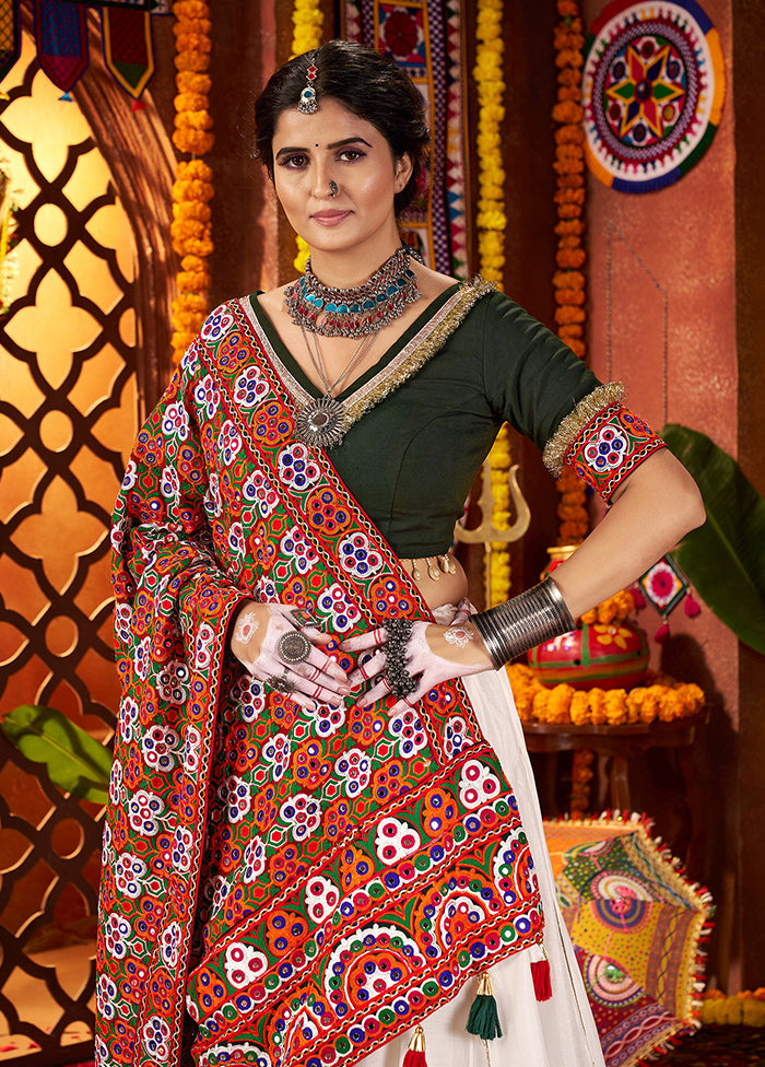 White Blended Silk Dupatta Lehenga Set