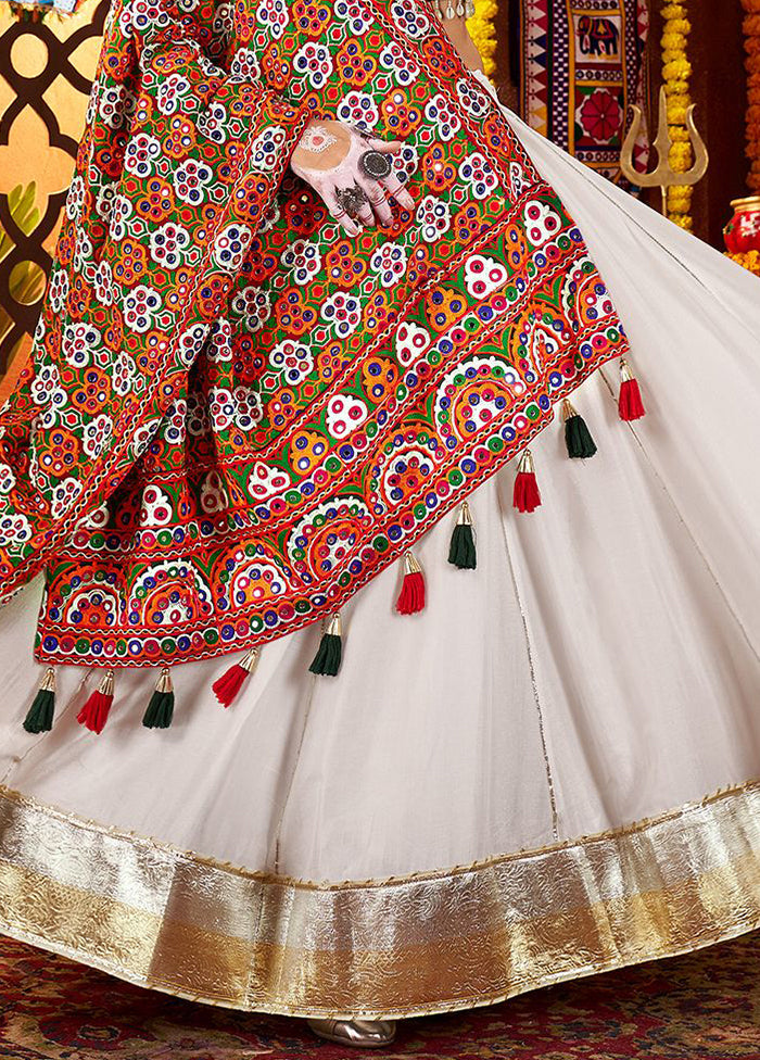 White Blended Silk Dupatta Lehenga Set