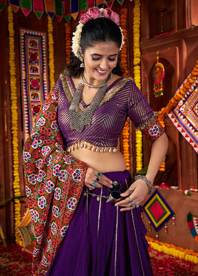 Purple Blended Silk Dupatta Lehenga Set