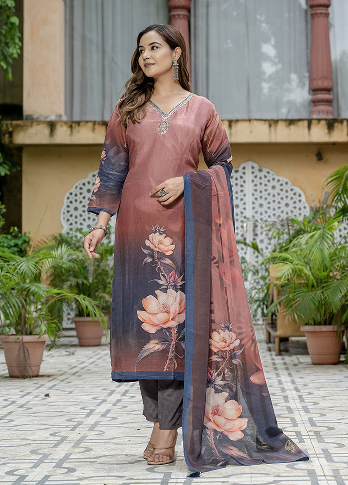 3 Pc Pink Silk Suit Set