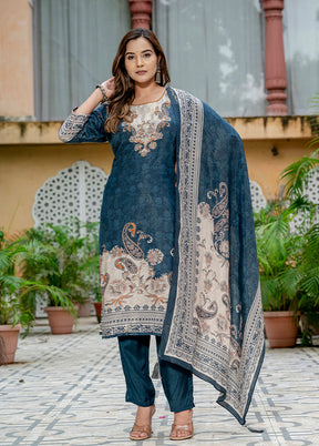 3 Pc Blue Silk Suit Set