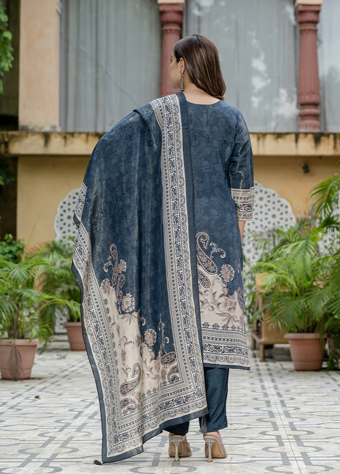 3 Pc Blue Silk Suit Set