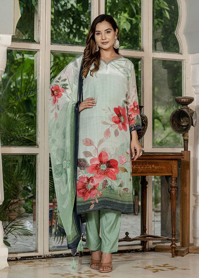 3 Pc Green Silk Suit Set