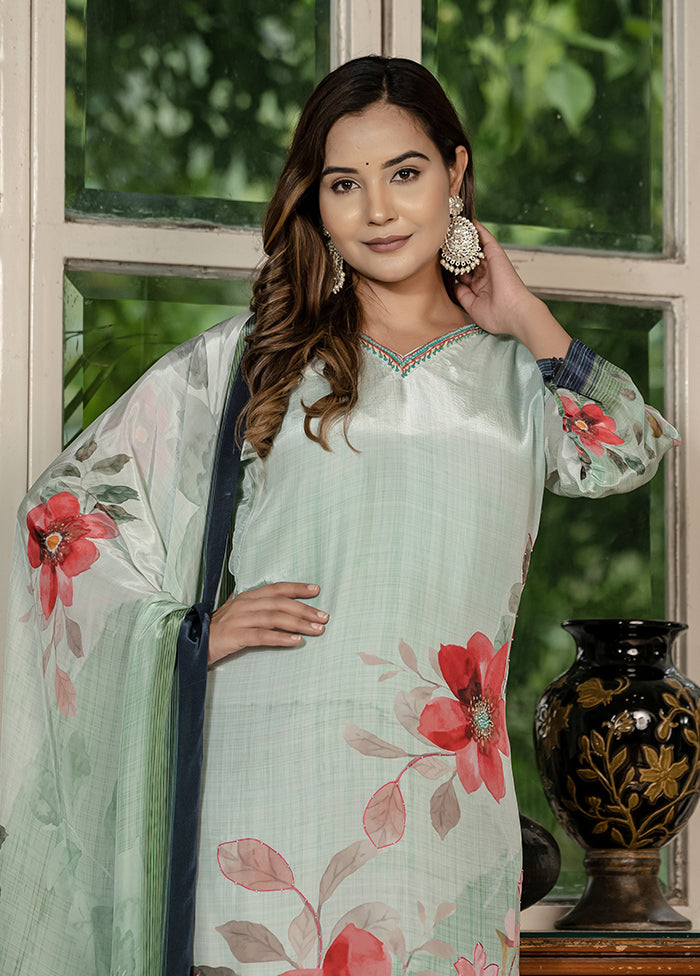 3 Pc Green Silk Suit Set