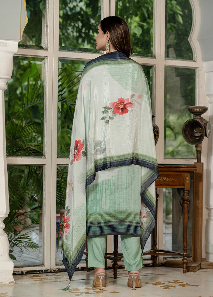 3 Pc Green Silk Suit Set