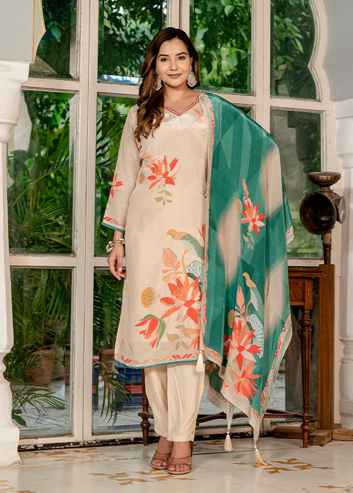 3 Pc Cream Silk Suit Set