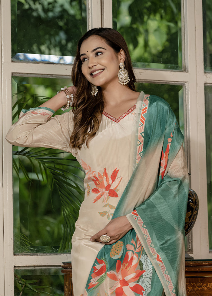 3 Pc Cream Silk Suit Set