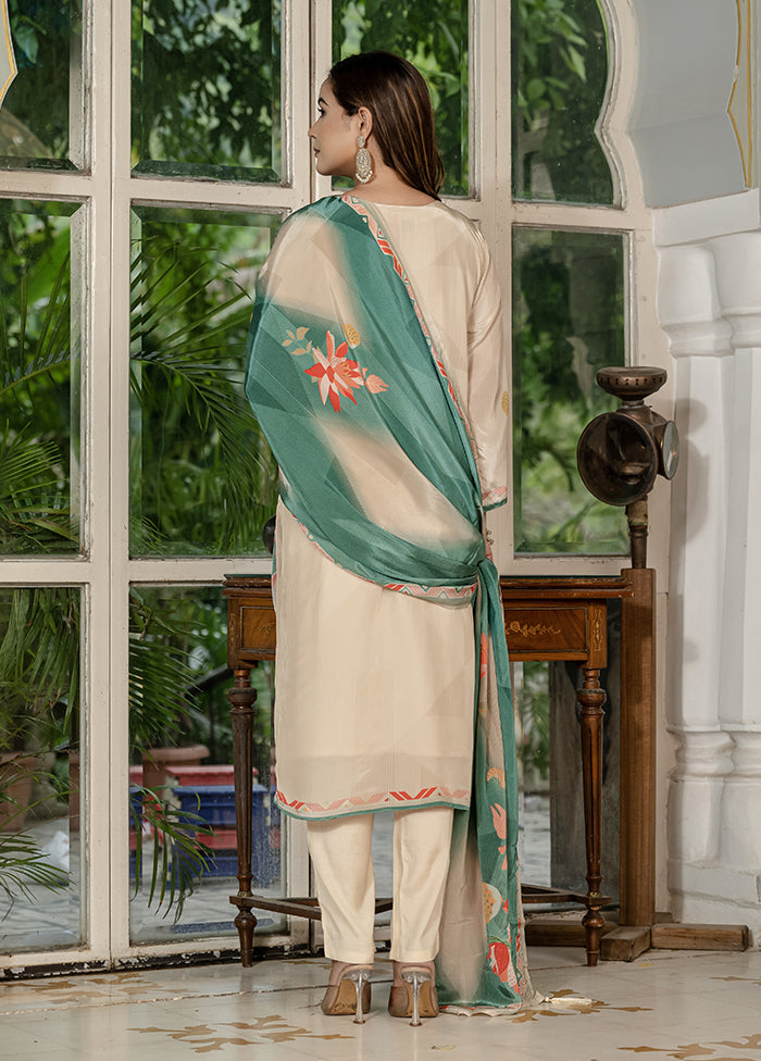 3 Pc Cream Silk Suit Set
