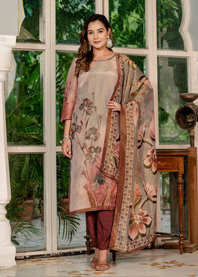3 Pc Brown Silk Suit Set