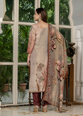 3 Pc Brown Silk Suit Set