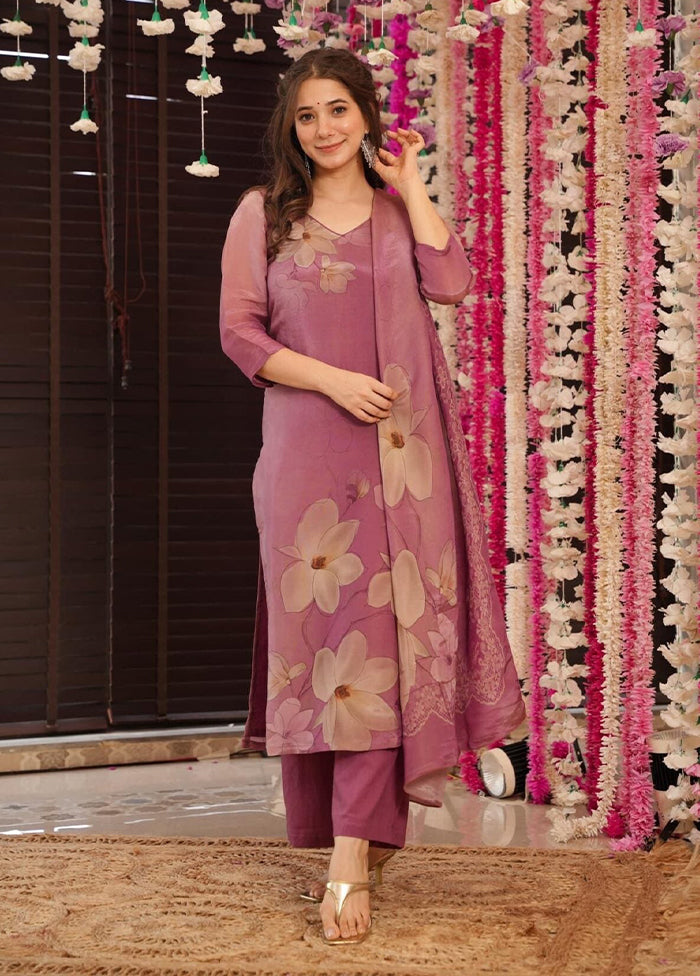 3 Pc Violet Silk Suit Set