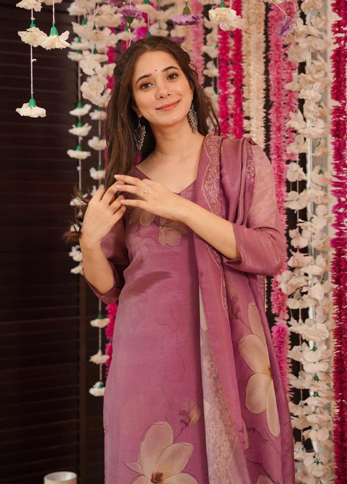 3 Pc Violet Silk Suit Set