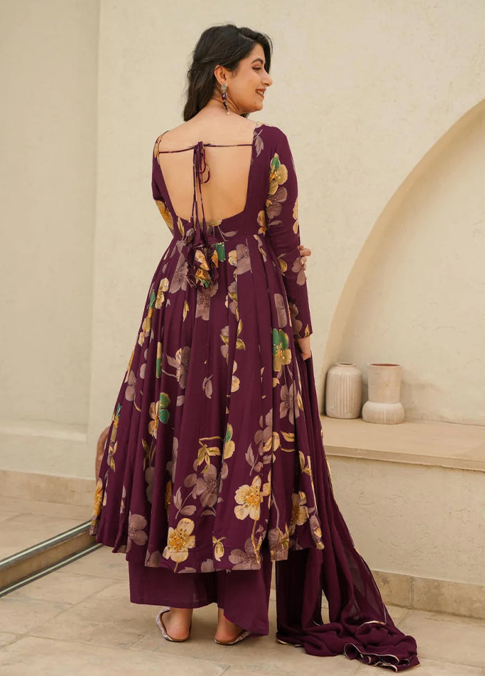 3 Pc Wine Silk Suit Set