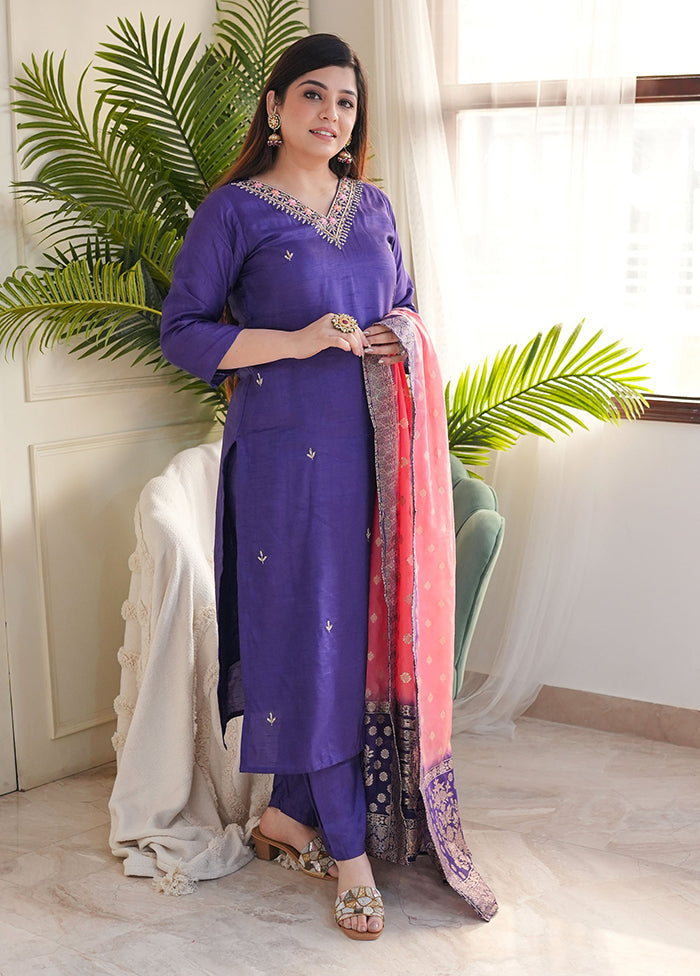 3 Pc Purple Silk Suit Set