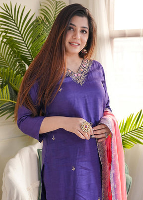 3 Pc Purple Silk Suit Set