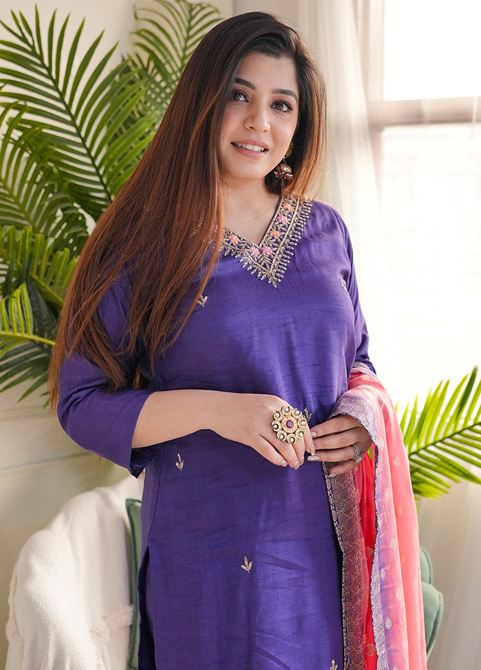 3 Pc Purple Silk Suit Set