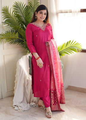 3 Pc Pink Silk Suit Set