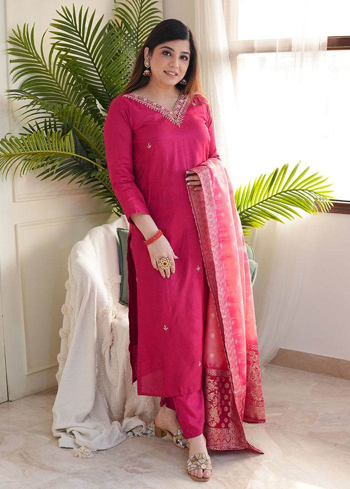 3 Pc Pink Silk Suit Set