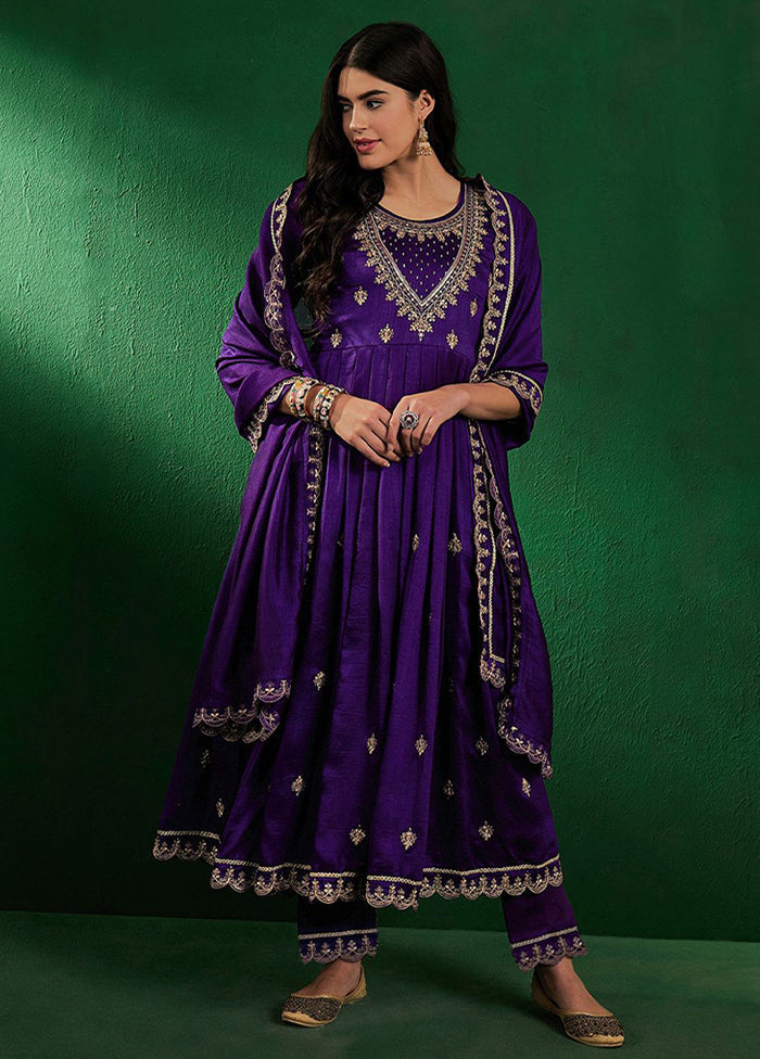 3 Pc Purple Silk Suit Set