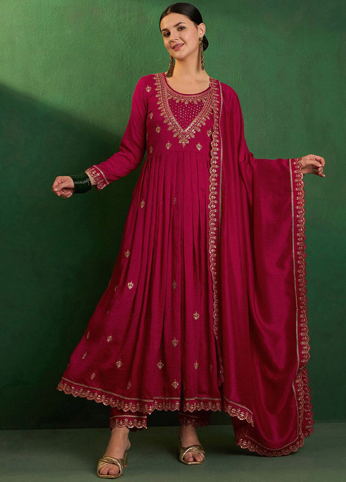 3 Pc Maroon Silk Suit Set