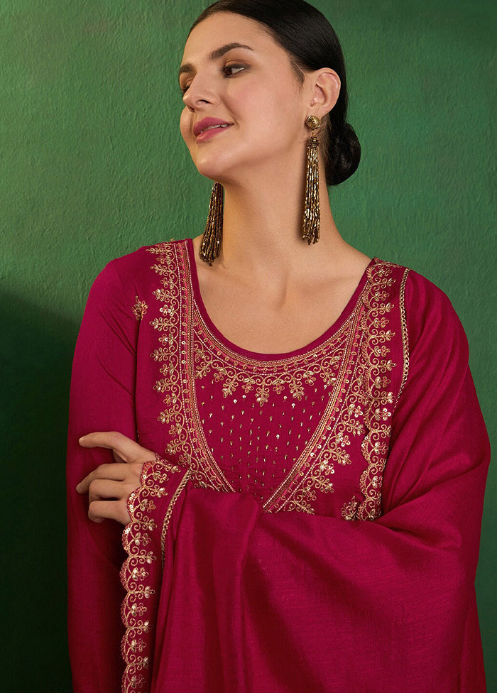 3 Pc Maroon Silk Suit Set