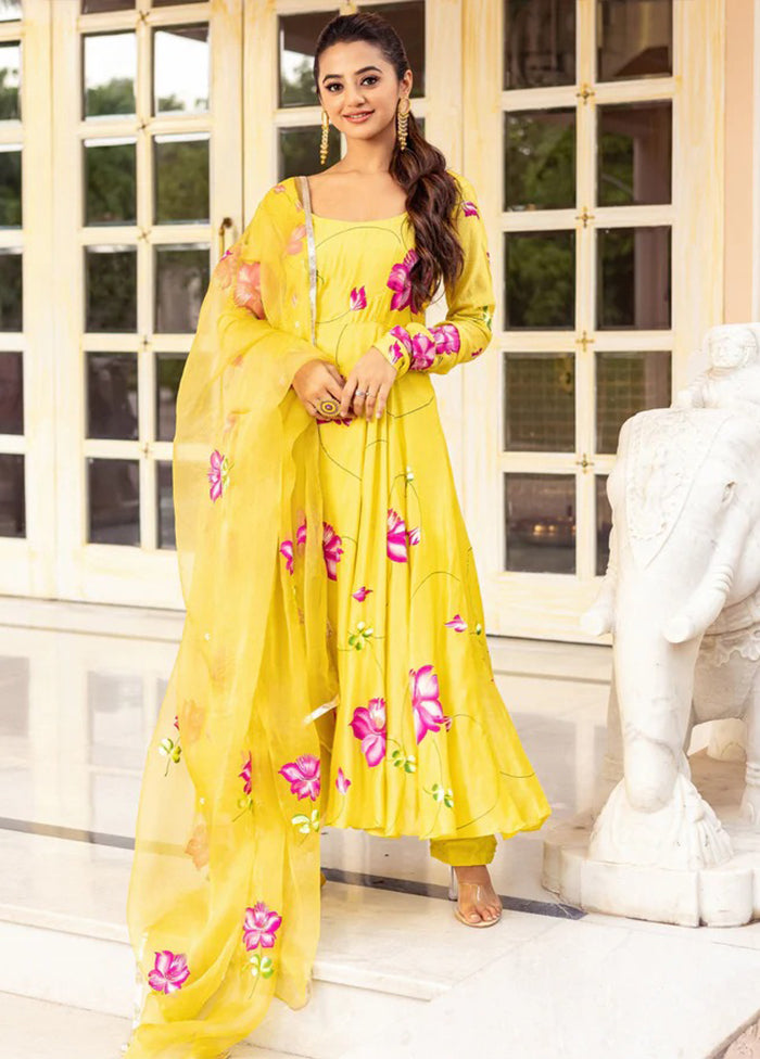 3 Pc Yellow Georgette Suit Set