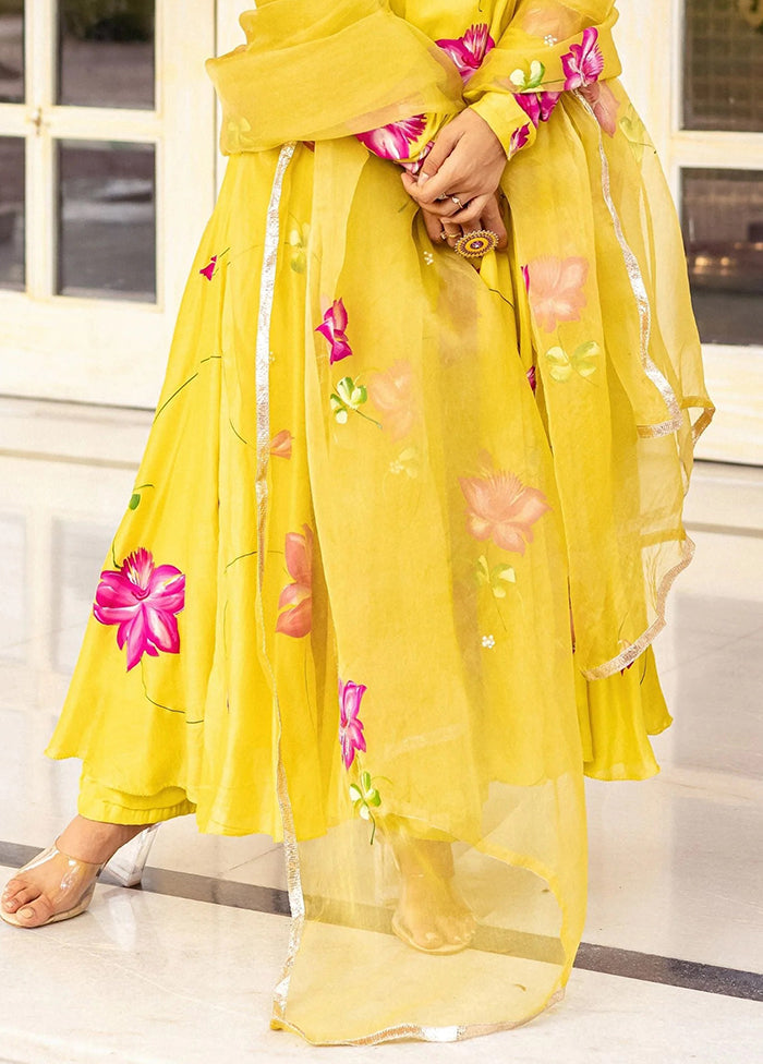 3 Pc Yellow Georgette Suit Set