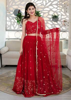 Red Georgette Dupatta Lehenga Set