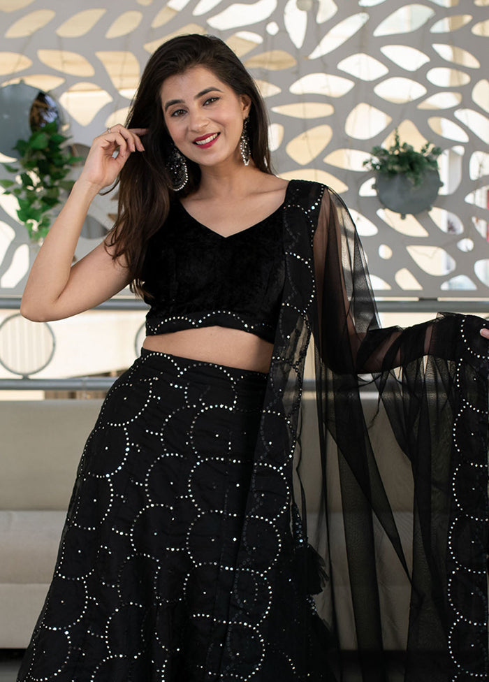 Black Net Dupatta Lehenga Set