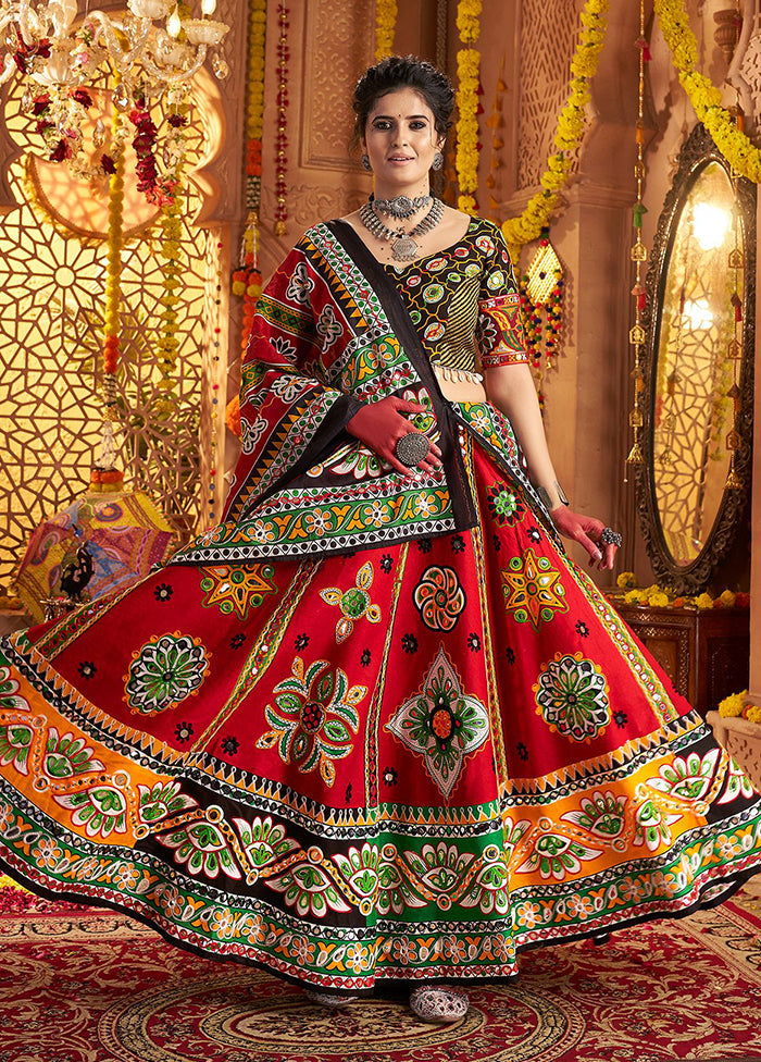 Maroon Cotton Dupatta Lehenga Set