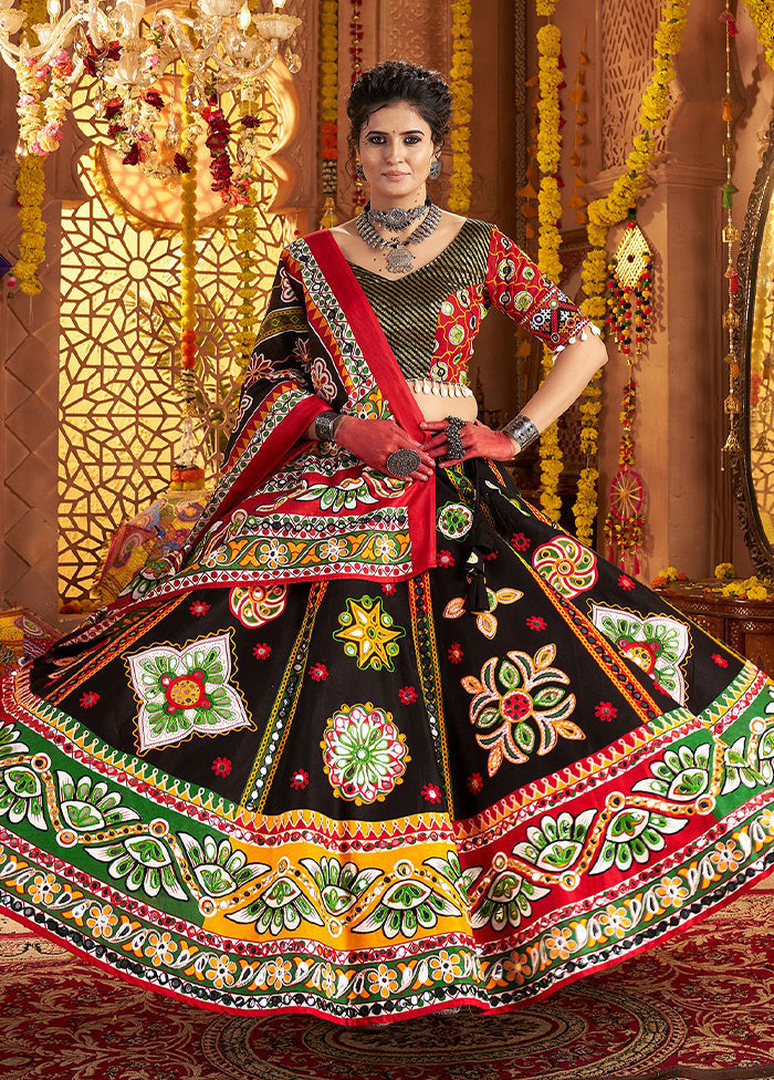 Black Cotton Dupatta Lehenga Set