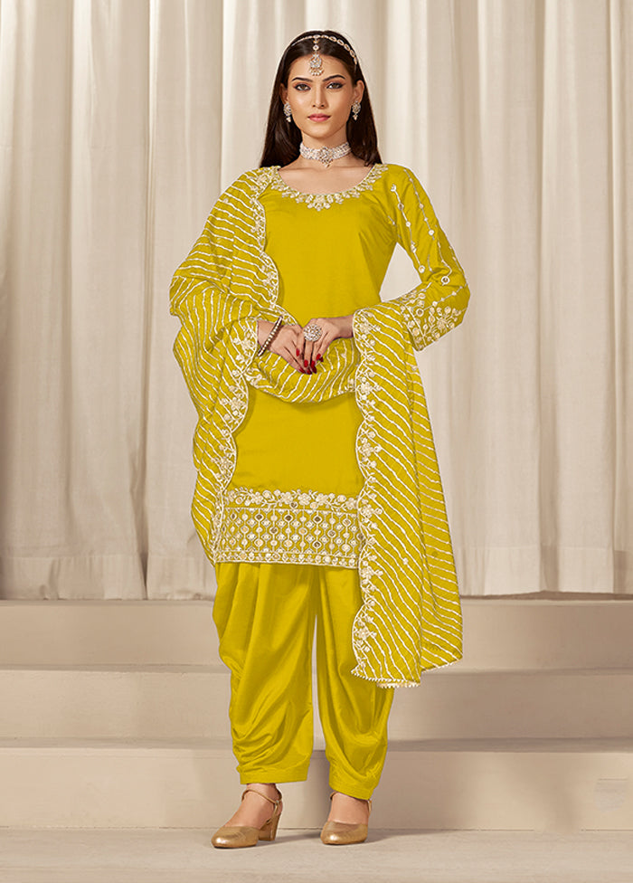 3 Pc Yellow Silk Suit Set