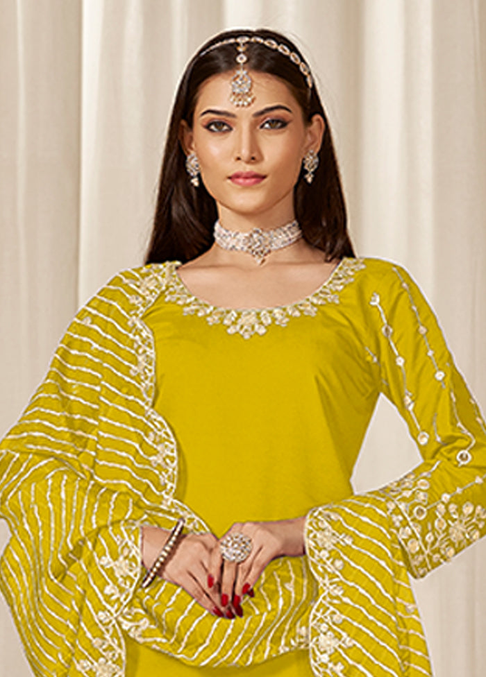 3 Pc Yellow Silk Suit Set