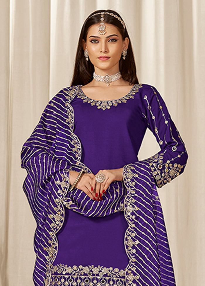 3 Pc Purple Silk Suit Set