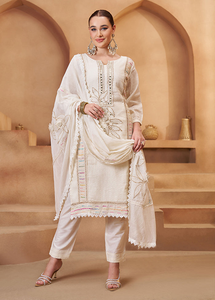 3 Pc Cream Cotton Suit Set