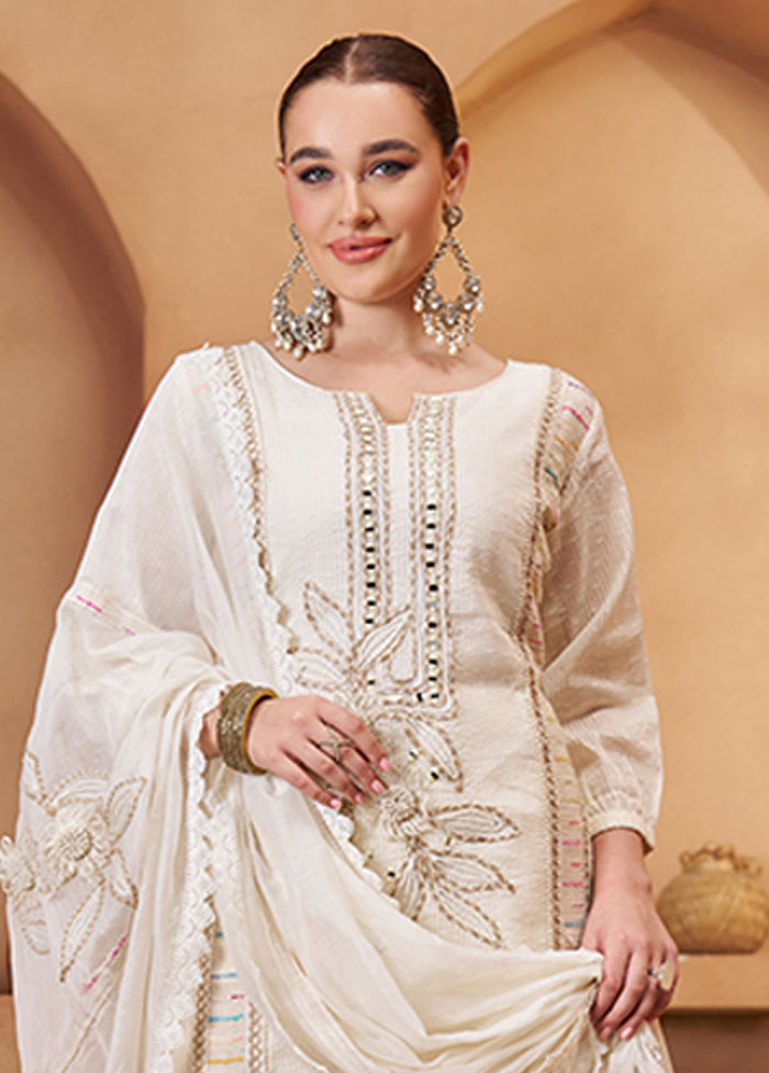 3 Pc Cream Cotton Suit Set